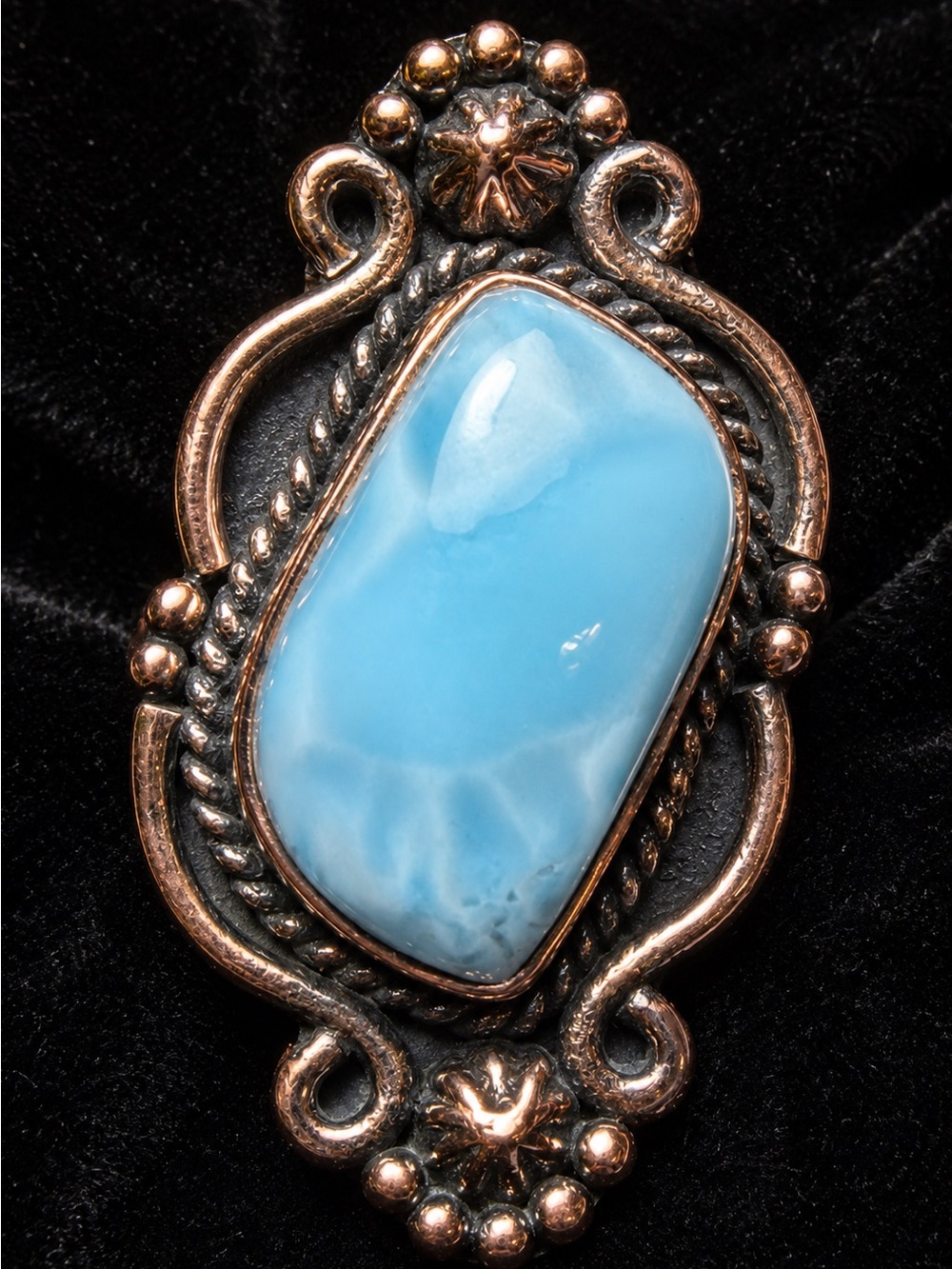 🌵 New Adjustable Larimar Copper Tone Statement Ring 🌵